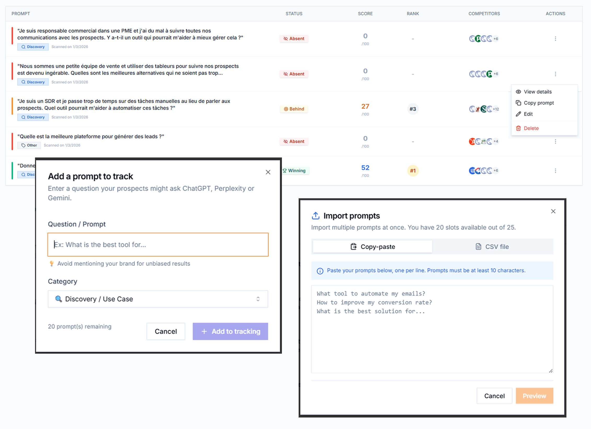 Prompts tracking interface