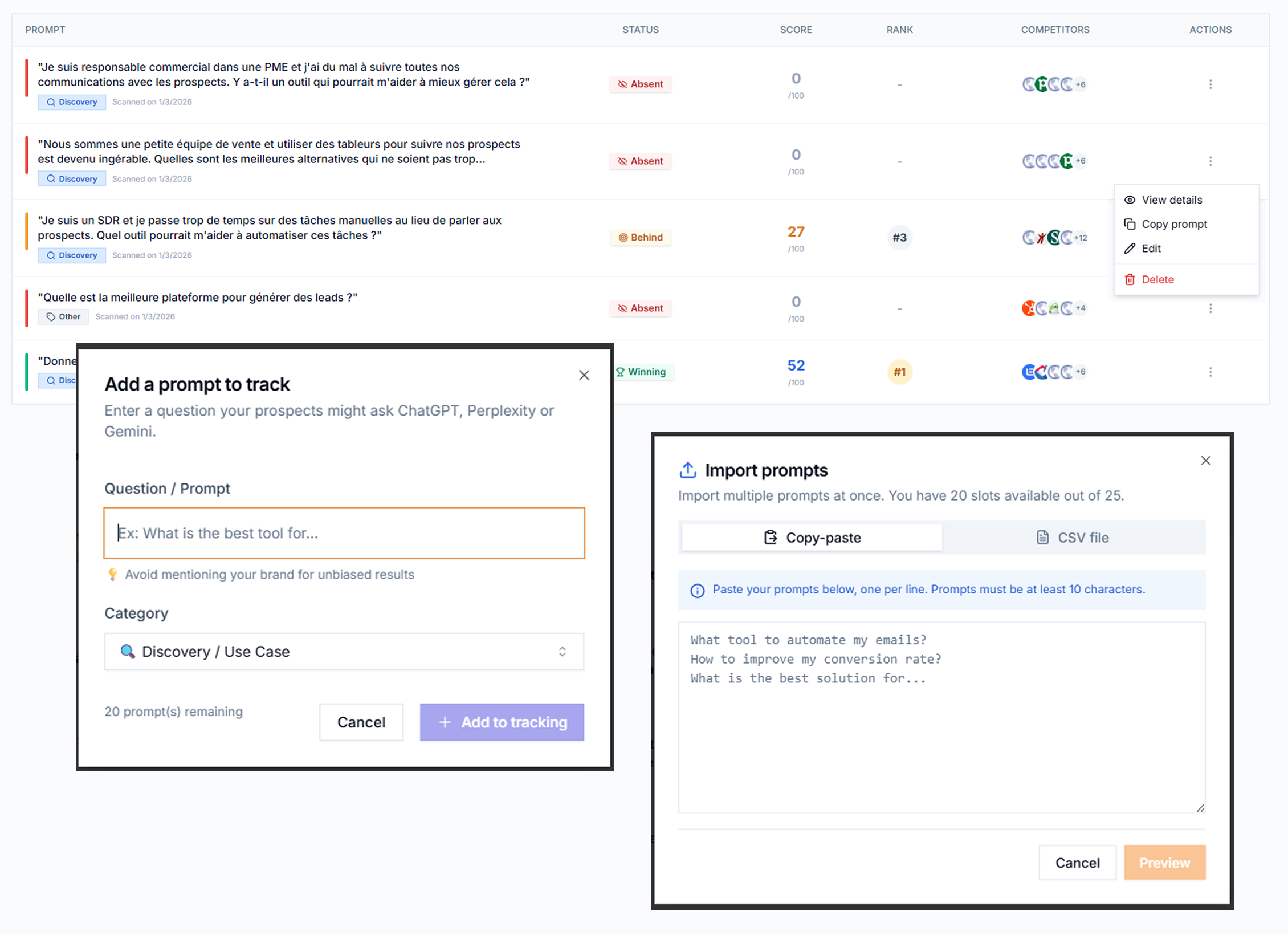 Prompts tracking interface